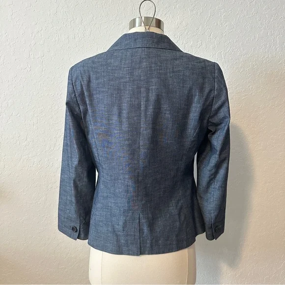 The Limited S Cropped Denim/Chambray 3/4 Sleeve Heathered Suit Jacket Blazer - Picture 5 of 10